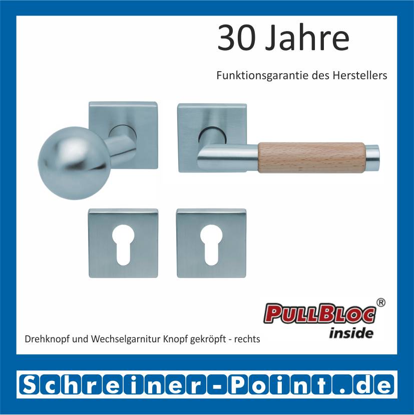 Scoop Chiara Holz quadrat PullBloc Quadratrosettengarnitur Edelstahl matt/Buche/Eiche/Merbau, Rosette Edelstahl matt